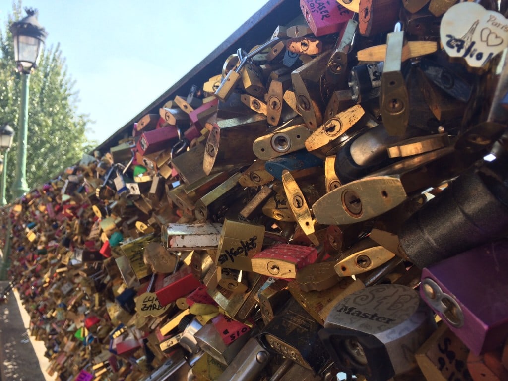 Locks near Pont des Arts - "12 Random Observations about Paris, France" - Two Traveling Texans