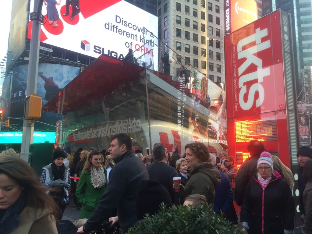 The madness that is the TKTs booth in Times Square. - "How to Save Money on Broadway Tickets" - Two Traveling Texans