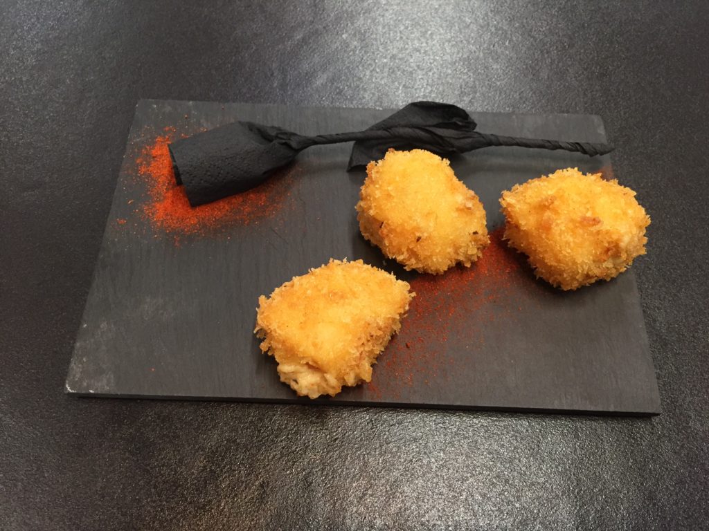 Croquetas with an origami rose that Russell made during Pintxos cooking class