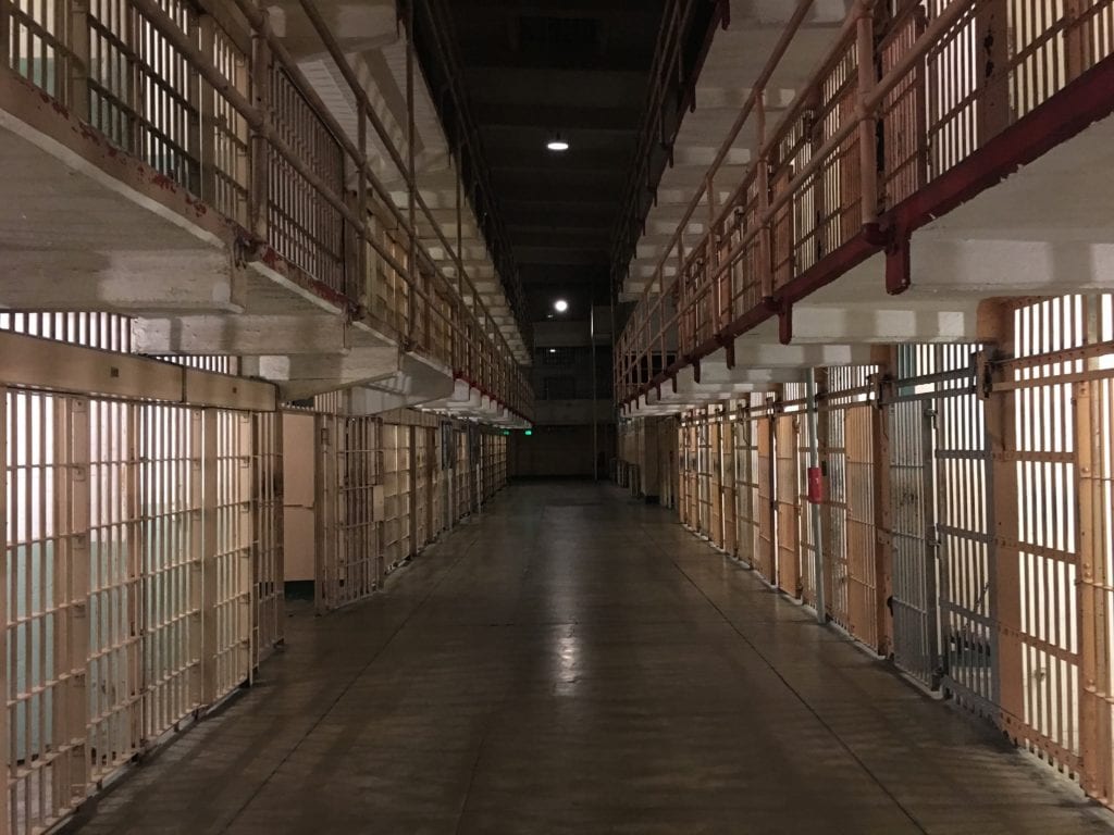 One of the aisles inside Alcatraz. We were lucky to catch it empty. - "Spend One Night at Alcatraz" - Two Traveling Texans