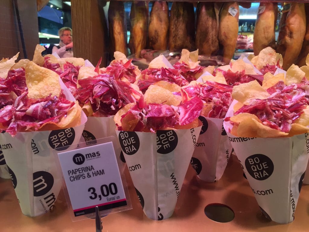 They had paper cones filled with ham and chips as well as ham and cheese. Great for sharing. - "La Boqueria Market: Come Hungry!" - Two Traveling Texans